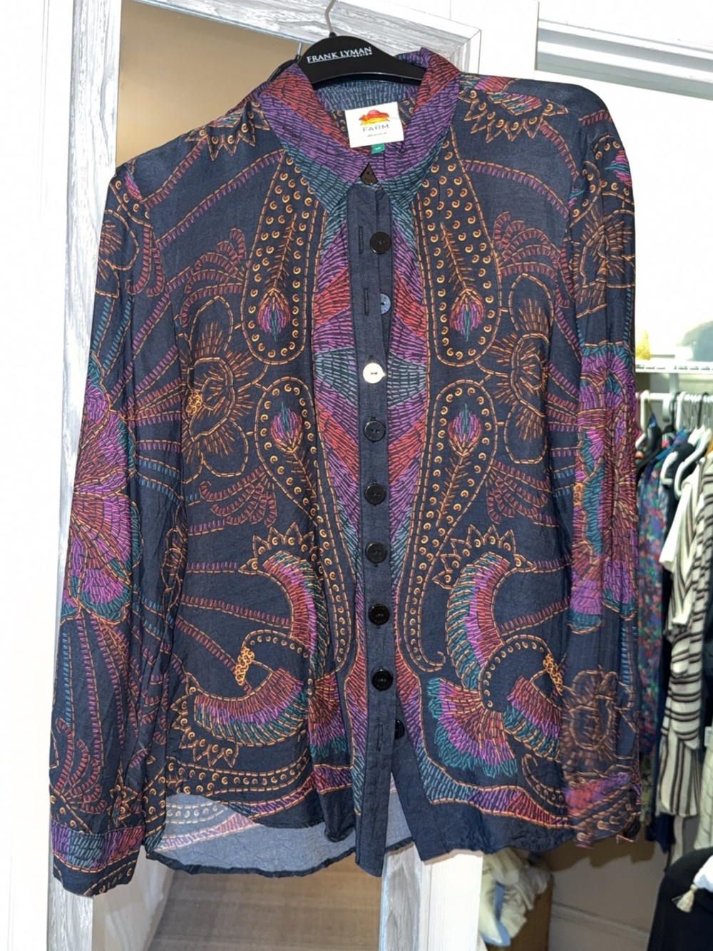 Farm Rio Women’s Long Sleeve Top w Collar Multicolor Paisley Button-Down XS